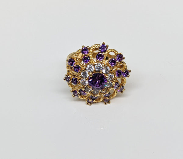 Gold Plated Clear/Purple Stone Ring