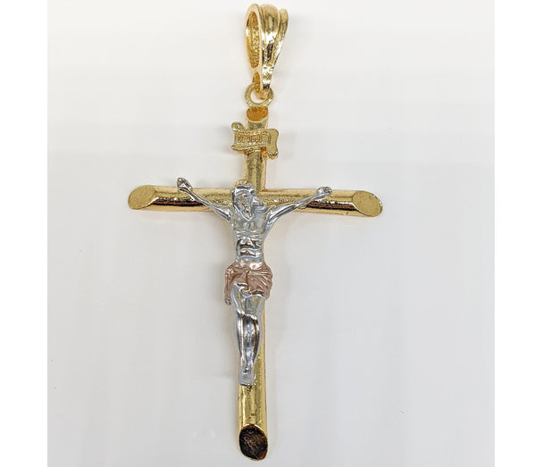 Plated Tri-Gold Cross LARGE Pendant