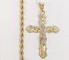 Gold Plated Tri-Gold Cross 4mm Rope/Braided Chain Necklace*