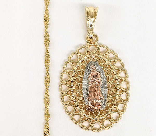 Gold Plated Tri-Gold Virgin Mary Pendant and Twist Chain Set