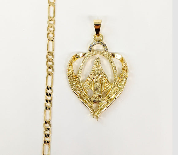 Plated Virgin Mary Pendant and Chain Set