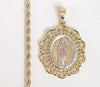 Gold Plated Virgin Mary 4mm Rope/Braided Chain Necklace