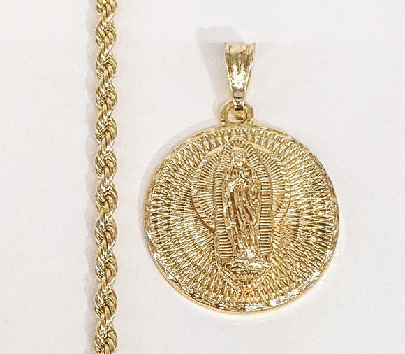 Plated Virgin Mary 4mm Rope/Braided Chain Necklace