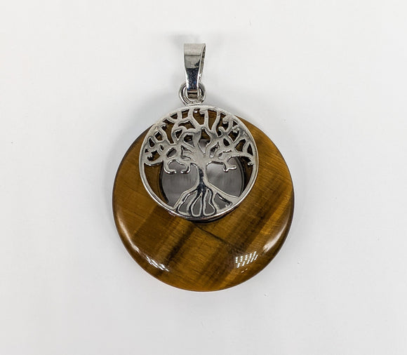 Silver Plated Tiger's Eye Tree of Life Pendant