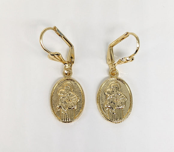 Plated Virgin Mary and Baby Jesus Hook Earring*