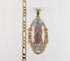 Gold Plated Tri-Gold Virgin Mary Pendant and Round Figaro Chain Set