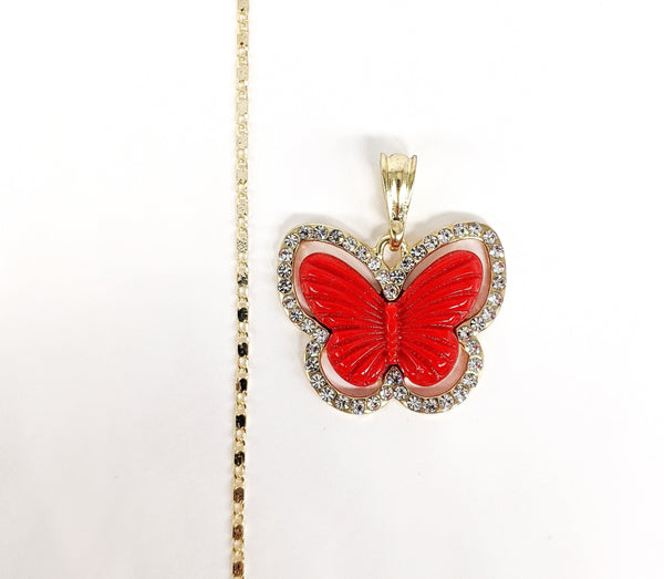 Plated Butterfly Pendant and Chain Set