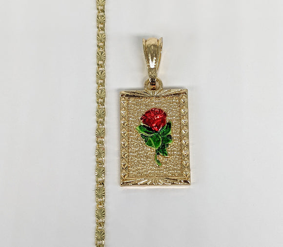 Plated Flower Frame Pendant and Chain Set