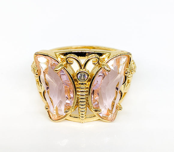 Gold Plated Pink Butterfly Ring*
