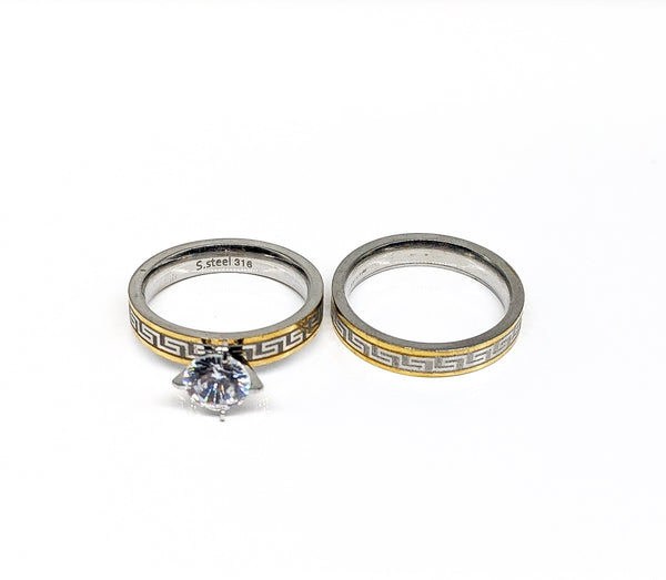 Stainless Steel Clear Stone Ring Set