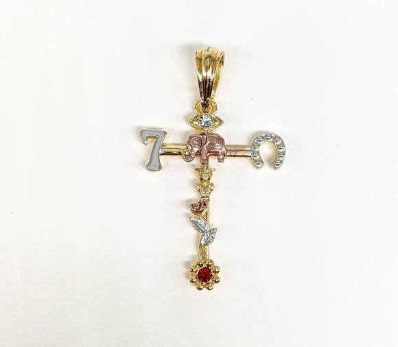 Plated Tri-Color Good Luck Cross Pendant