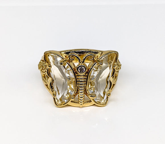 Plated Clear Stone Butterfly Ring*