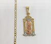 Gold Plated Tri-Gold Virgin Mary Pendant and Figaro Chain Set