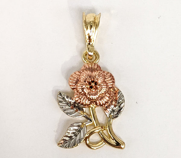 Plated Tri-Gold Rose Flower Pendant