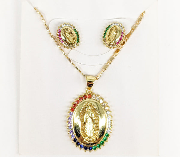 Plated Virgin Mary Earring and Necklace Set
