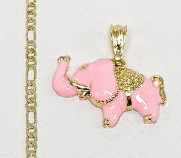 Gold Plated Elephant Figaro 3mm Chain Necklace