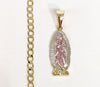 Gold Plated Tri-Gold Mini Dainty Virgin Mary Pendant and Cuban Chain Set