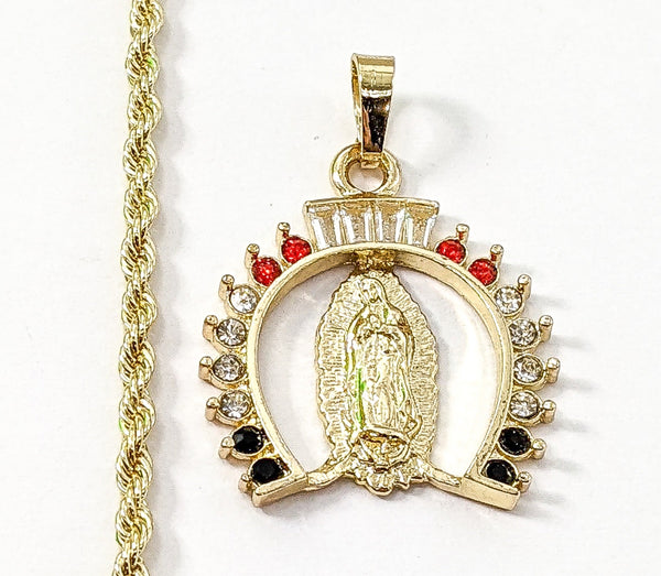 Gold Plated Virgin Mary 3mm Rope/Braided Chain Necklace