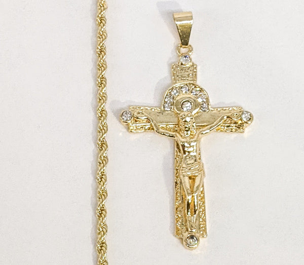 Gold Plated Cross 3mm Rope/Braided Chain Necklace