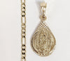 Gold Plated Virgin Mary Pendant and Figaro Chain Set