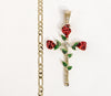 Gold Plated Multicolor Cross 4mm Figaro Chain Necklace