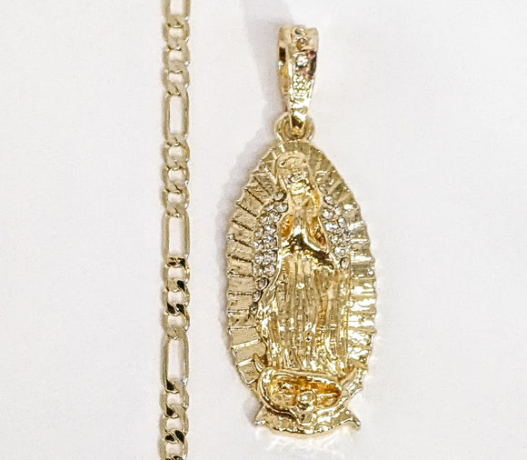 Plated Virgin Mary 4mm Figaro Chain Necklace