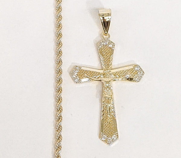 Gold Plated Cross 2mm Rope/Braided Chain Necklace