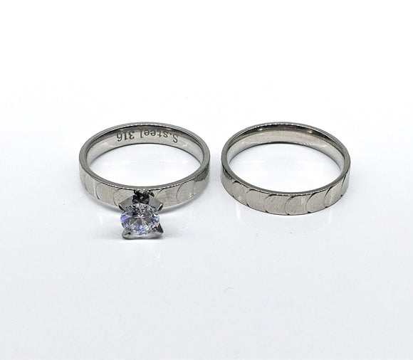 Stainless Steel Clear Stone Ring Set