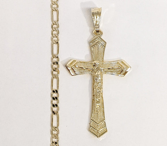 Plated Cross 4mm Figaro Chain Necklace