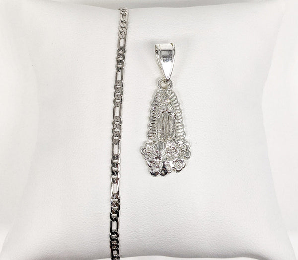 Rhodium Plated Virgin Mary Pendant and Chain Set
