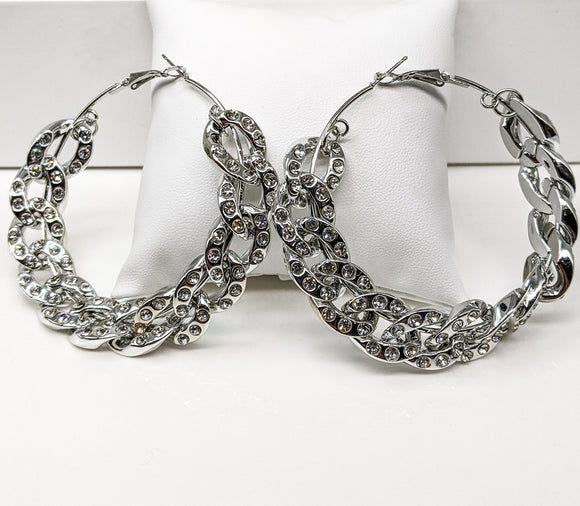 Silver Plated Chain Hoop Earrings*