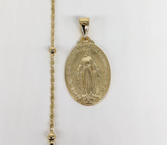 Plated Our Lady of Grace Pendant and Pearl Chain Set*