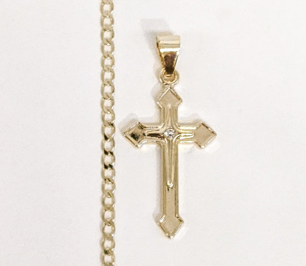 Gold Plated Cross Pendant and 18" Cuban Chain Set
