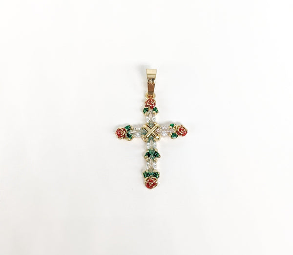 Plated Clear Stone Cross Pendant