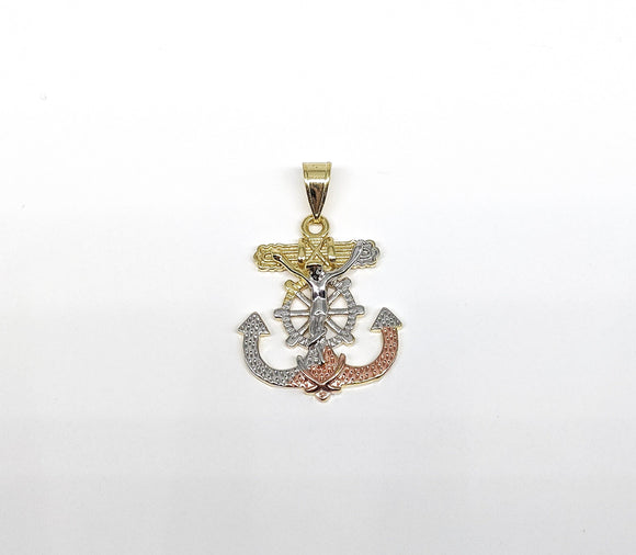 Plated Tri-Color Anchor with Cross Pendant