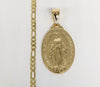 Plated Our Lady of Grace Pendant and Figaro Chain Set