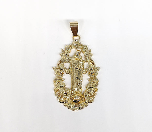 Plated Virgin Mary Holding Child Pendant