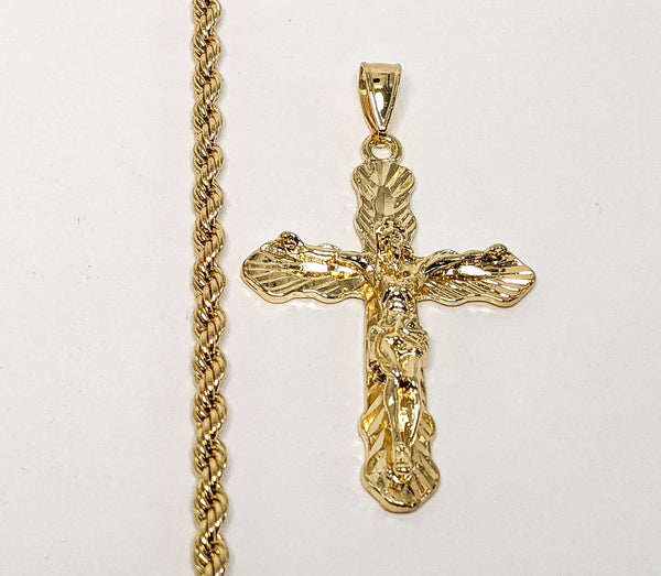 Plated Cross 4mm Rope/Braided Chain Necklace