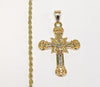 Gold Plated Tri-Gold Cross 3mm Rope/Braided Chain Necklace