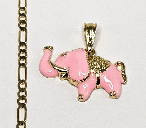 Gold Plated Elephant Figaro 4mm Chain Necklace