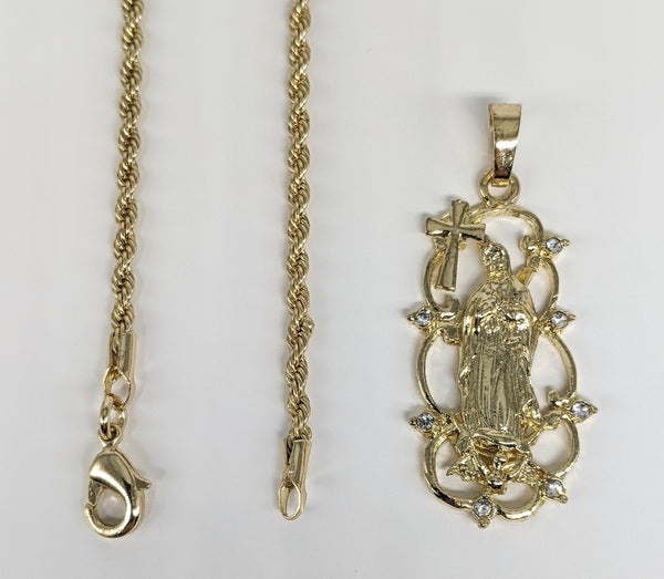 Plated Virgin Mary Pendant and Chain Set
