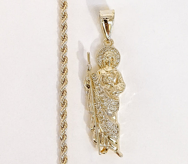 Plated Saint Jude Pendant and Rope/Braided Chain Set