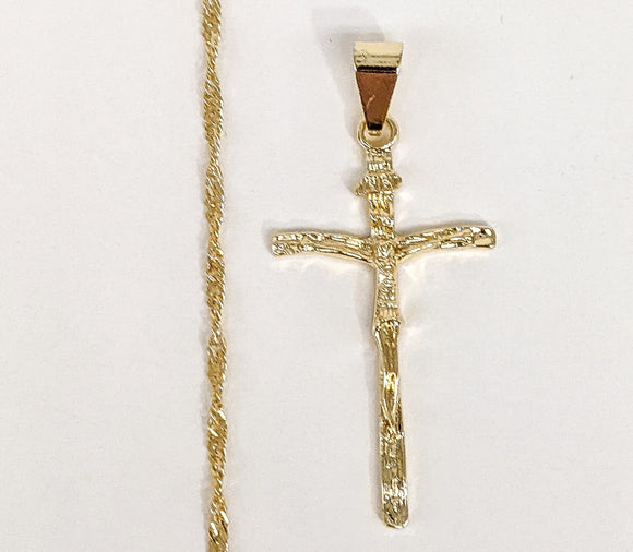 Plated Cross Pendant and Twist Chain Set