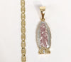 Gold Plated Tri-Gold Mini Dainty Virgin Mary Pendant and Mariner Anchor Chain Set