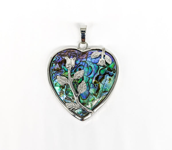 Silver Plated Abalone Heart Pendant