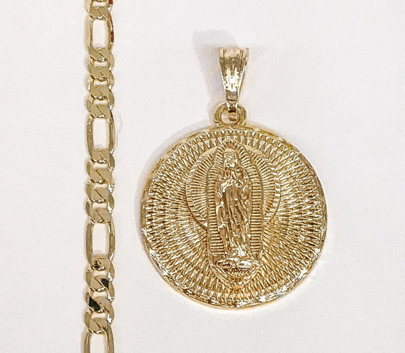 Plated Virgin Mary 5mm Figaro Chain Necklace