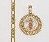 Gold Plated Tri-Gold Virgin Mary 5mm Figaro Chain Necklace