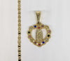 Plated Multi Color Stone Heart Virgin Mary Pendant and Chain Set*