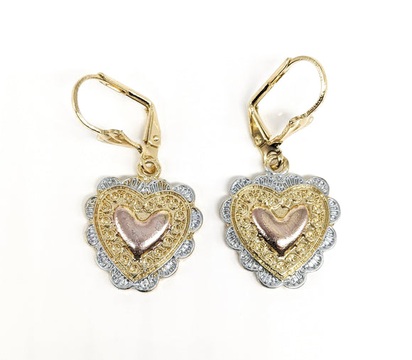 Plated Tri-Color Heart Earring