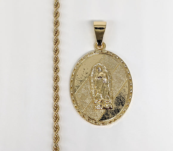 Plated Virgin Mary Pendant and Rope Chain Set